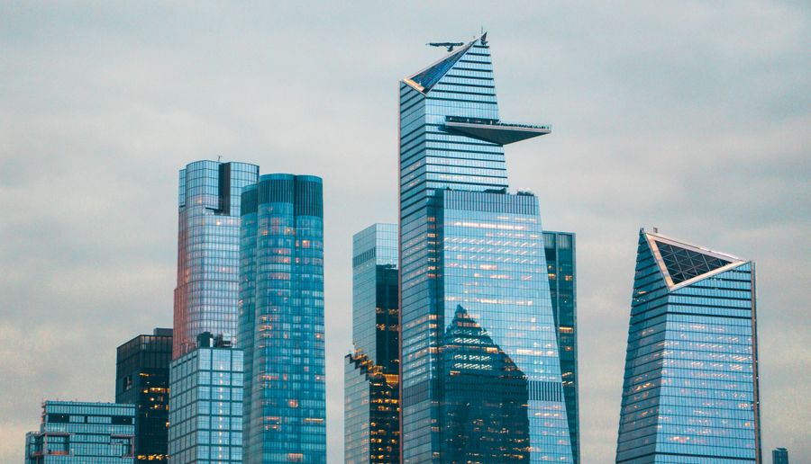 futuristic skyscrapers in midtown manhattan in new york city