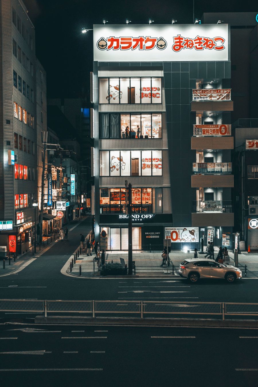 nighttime urban scene of japanese street and karaoke