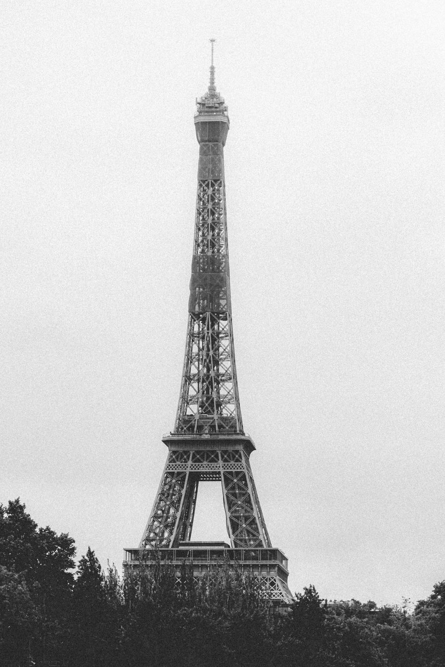 eiffel tower against grey sky